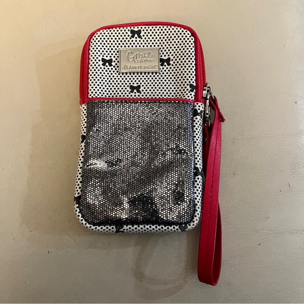 American Girl GRACE Dots & Bows Phone Wristlet EUC!